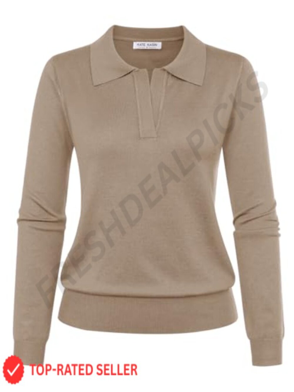 Long Sleeve V-Neck Ribbed Knit Polo Sweater Loose Fit Casual